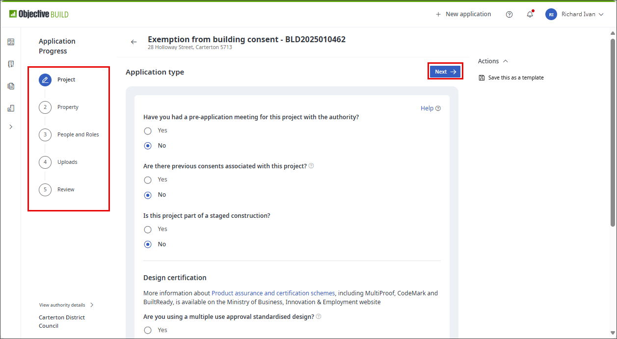 Exemption from building consent application