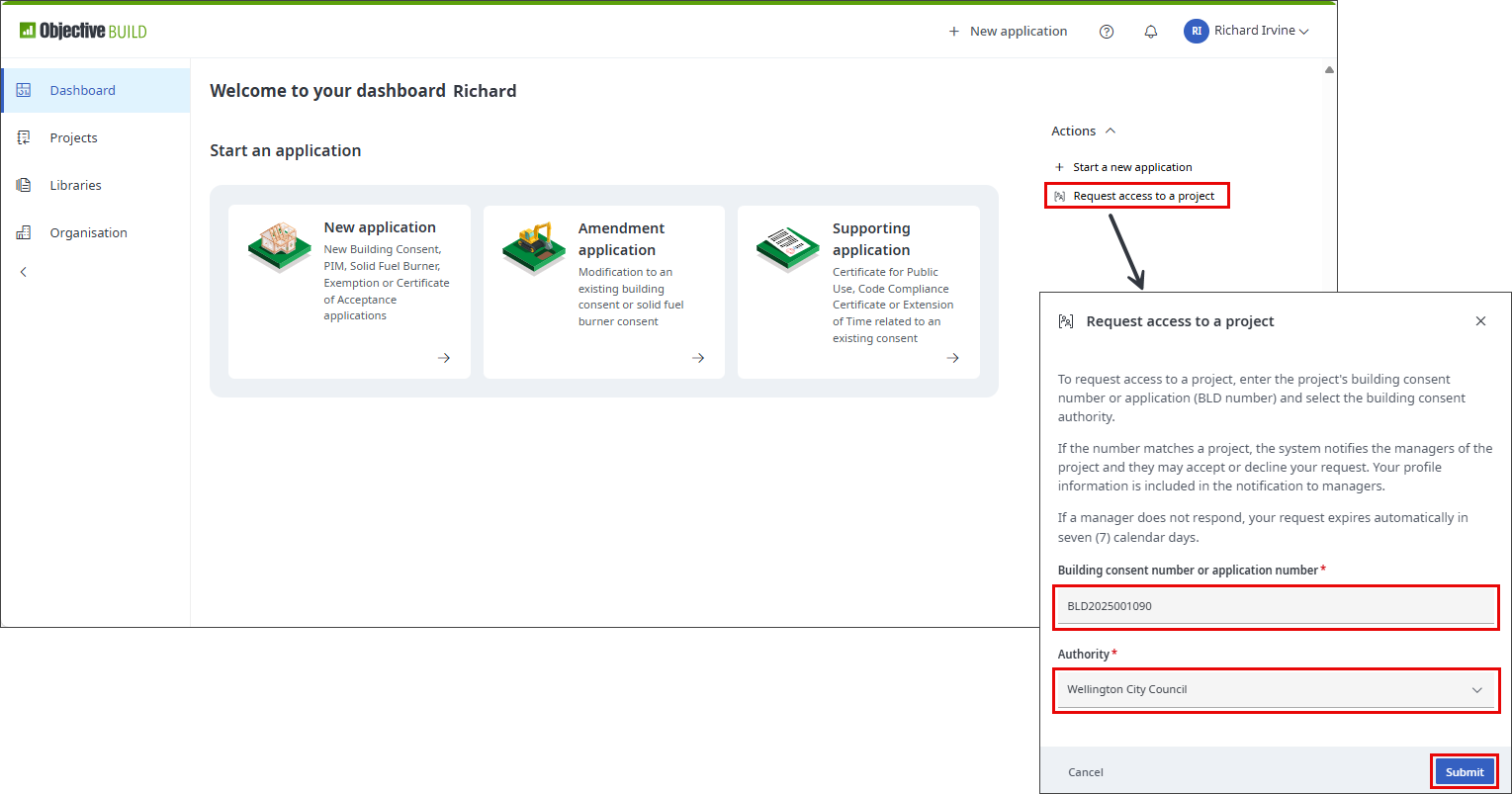 Request access to a project