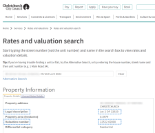 Example of finding a property's legal description using a council rates and valuation search